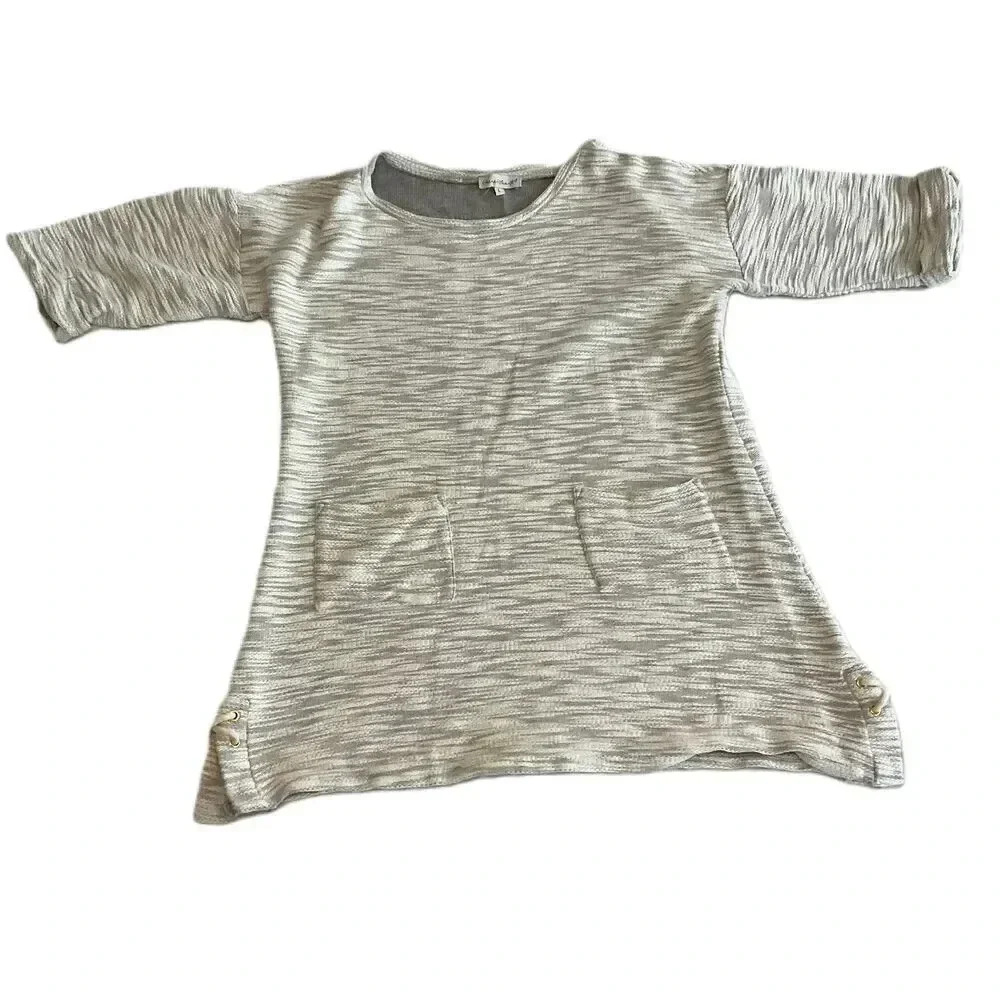 Keren Hart Gray Womens 3 4 Sleeve Pullover Top Round Neck Front Pockets Large